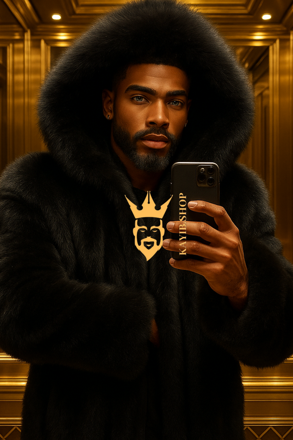 Luxury Men’s Black Fox Fur Hooded Coat – Winter Warm Jacket Outerwear