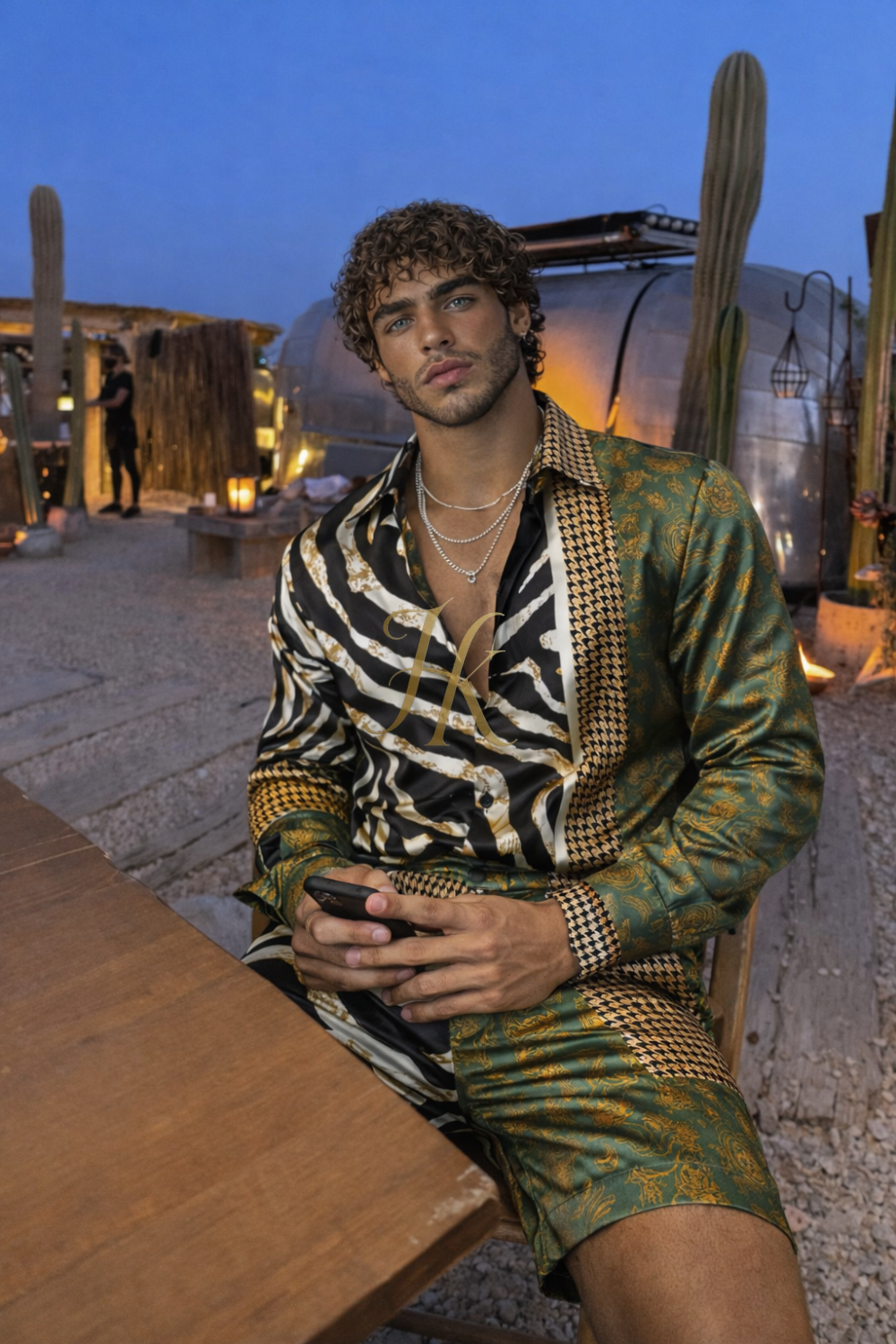 Conjunto de seda de verano para hombre de moda de lujo 2 piezas