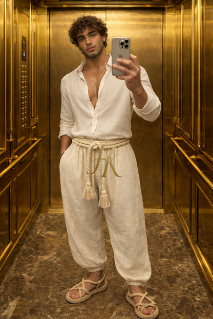 Ivory Rope Linen Set – Men’s Shirt & Pants Exclusive Limited Edition · Boho Luxury Style