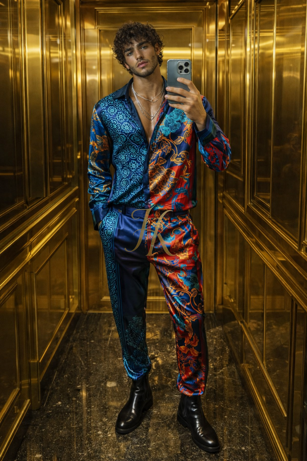 Silk Outfit – Luxury Shirt with Wide-Leg Pants - kayibstrore