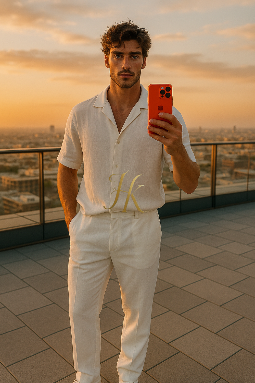 Men’s Cotton Outfit Set – Short Sleeve Shirt & Pants Two-Piece