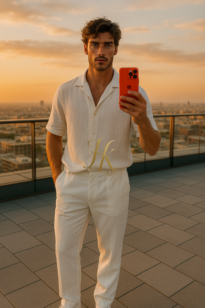 Men’s Cotton Outfit Set – Short Sleeve Shirt & Pants Two-Piece