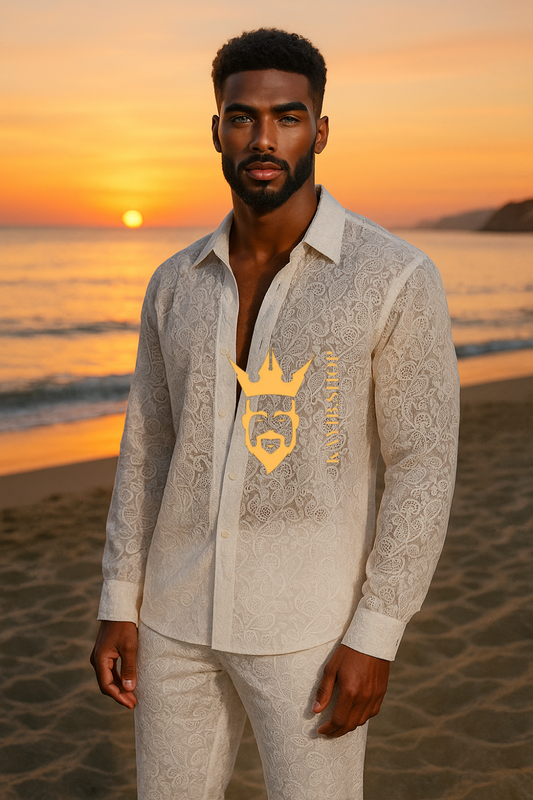 Men’s 2-Piece Outfit Set – Long Sleeve Shirt & Pants in 100% Pure Cotton
