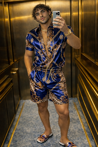 Conjunto de seda de verano para hombre de moda de lujo 2 piezas