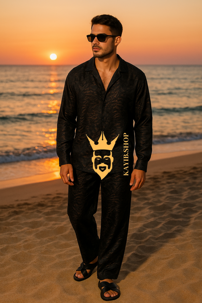 Luxury Black Rubia Cotton Men’s Set – Long Sleeve Shirt & Pants