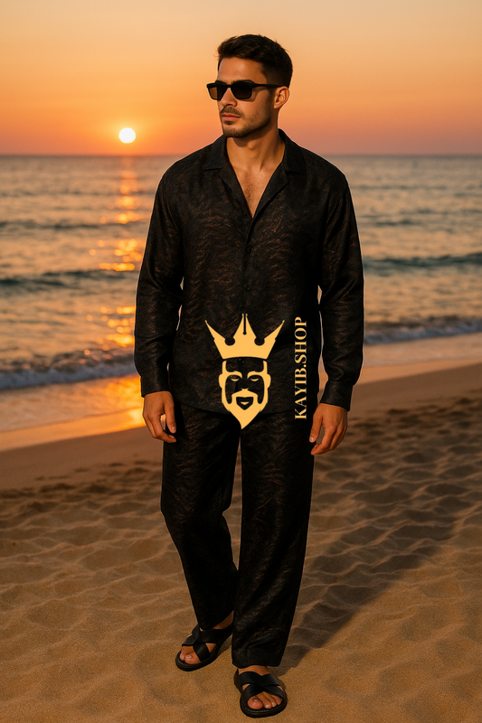 Luxury Black Rubia Cotton Men’s Set – Long Sleeve Shirt & Pants