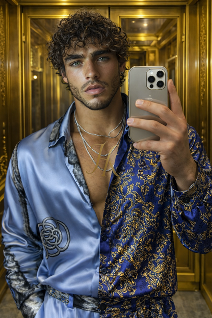 Imperial Contrast Silk Set – Men’s Statement Shirt & Pants - kayibstrore