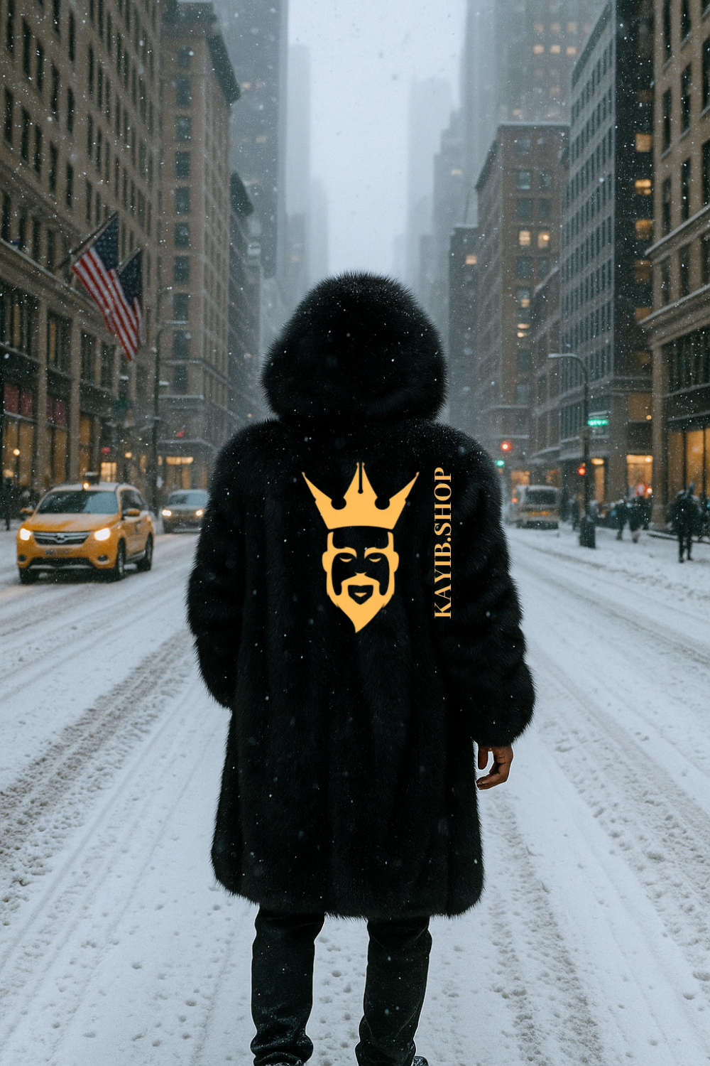 Luxury Men’s Black Fox Fur Hooded Coat – Winter Warm Jacket Outerwear