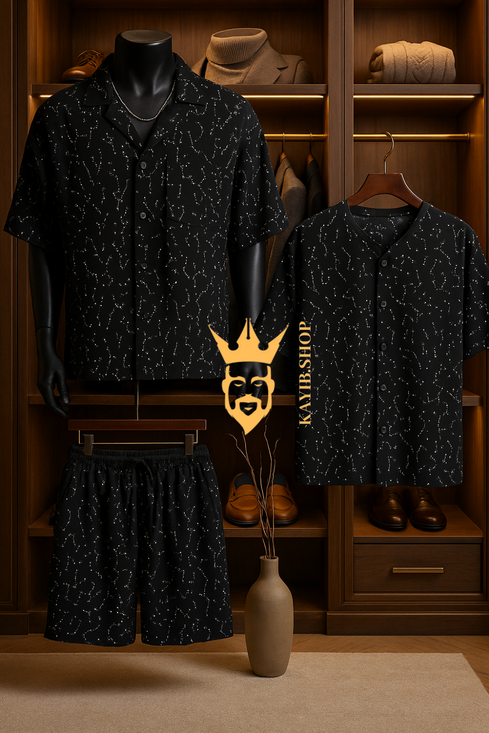 Men’s Ice Silk Shirt & Shorts Set – Trendy Loose Two-Piece Summer Outfit