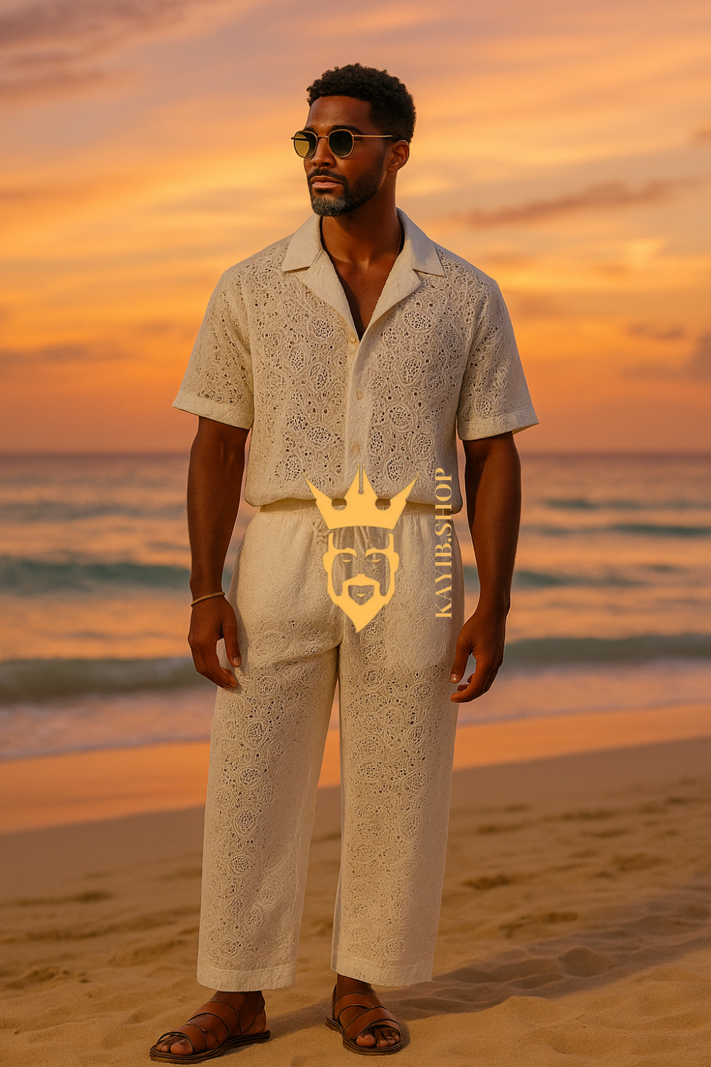 Men’s Cotton Outfit Set – Short Sleeve Shirt & Pants Two-Piece