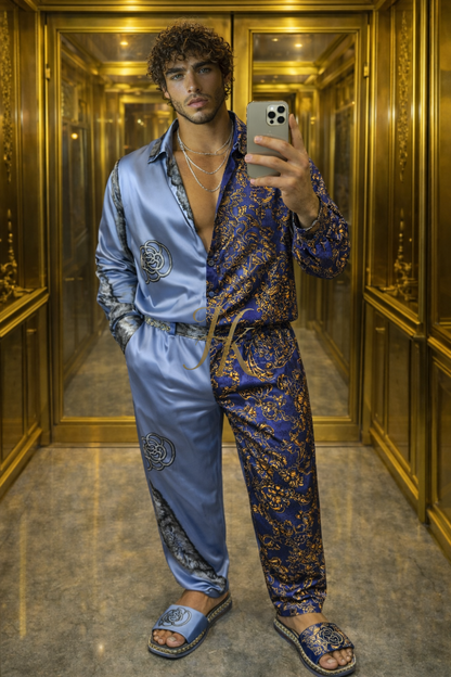 Imperial Contrast Silk Set – Men’s Statement Shirt & Pants - kayibstrore