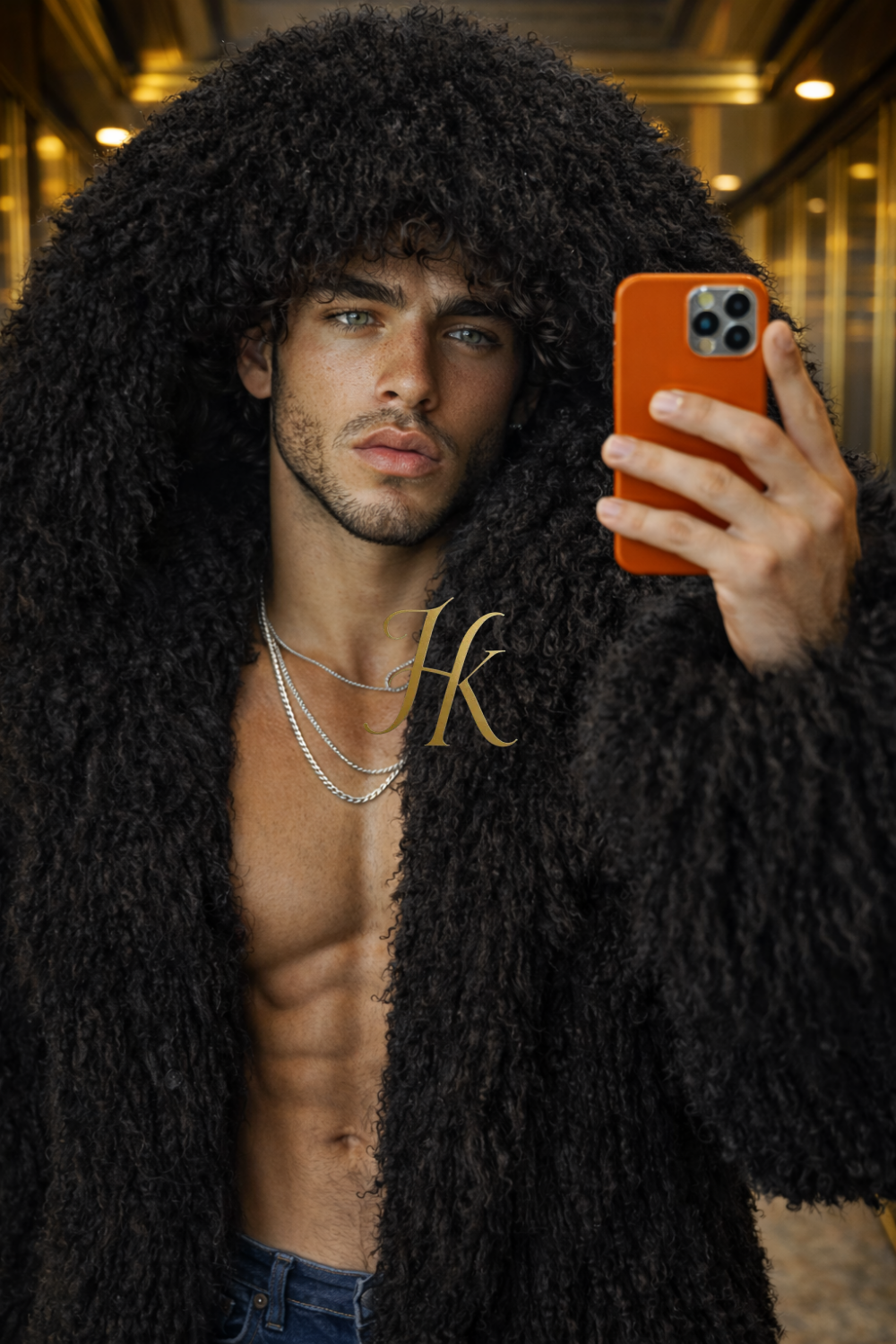 Men’s Luxury Real Mongolian Sheepskin Fur Coat – Extra Long 130 cm Hooded Winter Overcoat