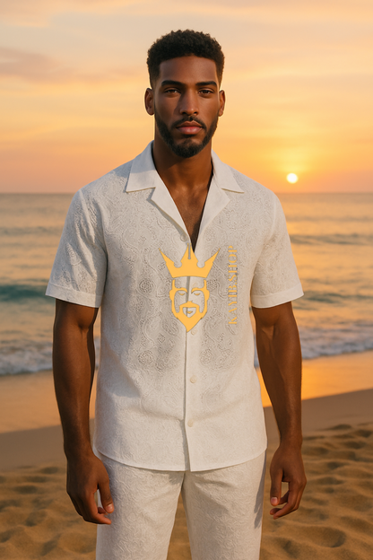Men’s Cotton Outfit Set – Short Sleeve Shirt & Pants Two-Piece