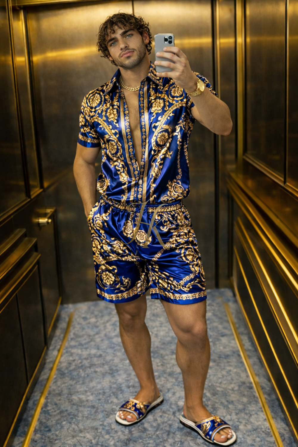 Conjunto de seda de verano para hombre de moda de lujo 2 piezas