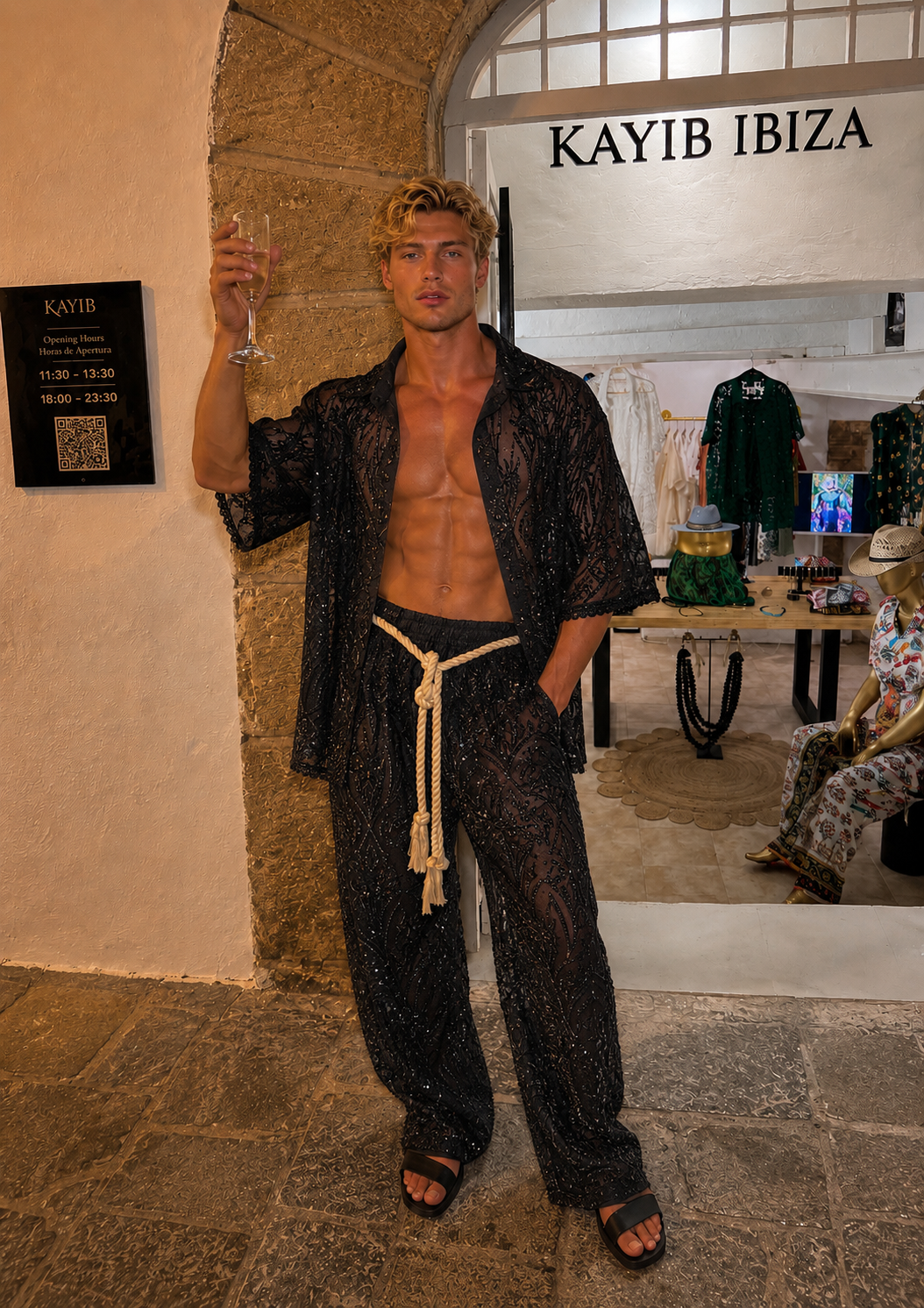 Midnight Noir Lace Set – Luxury Men’s Shirt & Pants