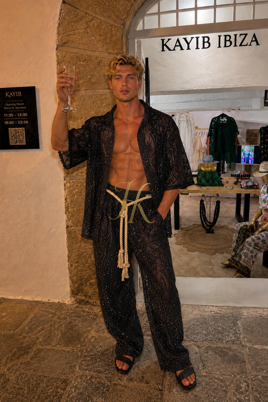 Midnight Noir Lace Set – Luxury Men’s Shirt & Pants