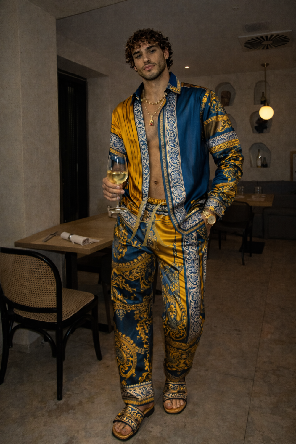 Mediterranean Silk Set – Men’s Luxury Shirt & Pants Ensemble - kayibstrore