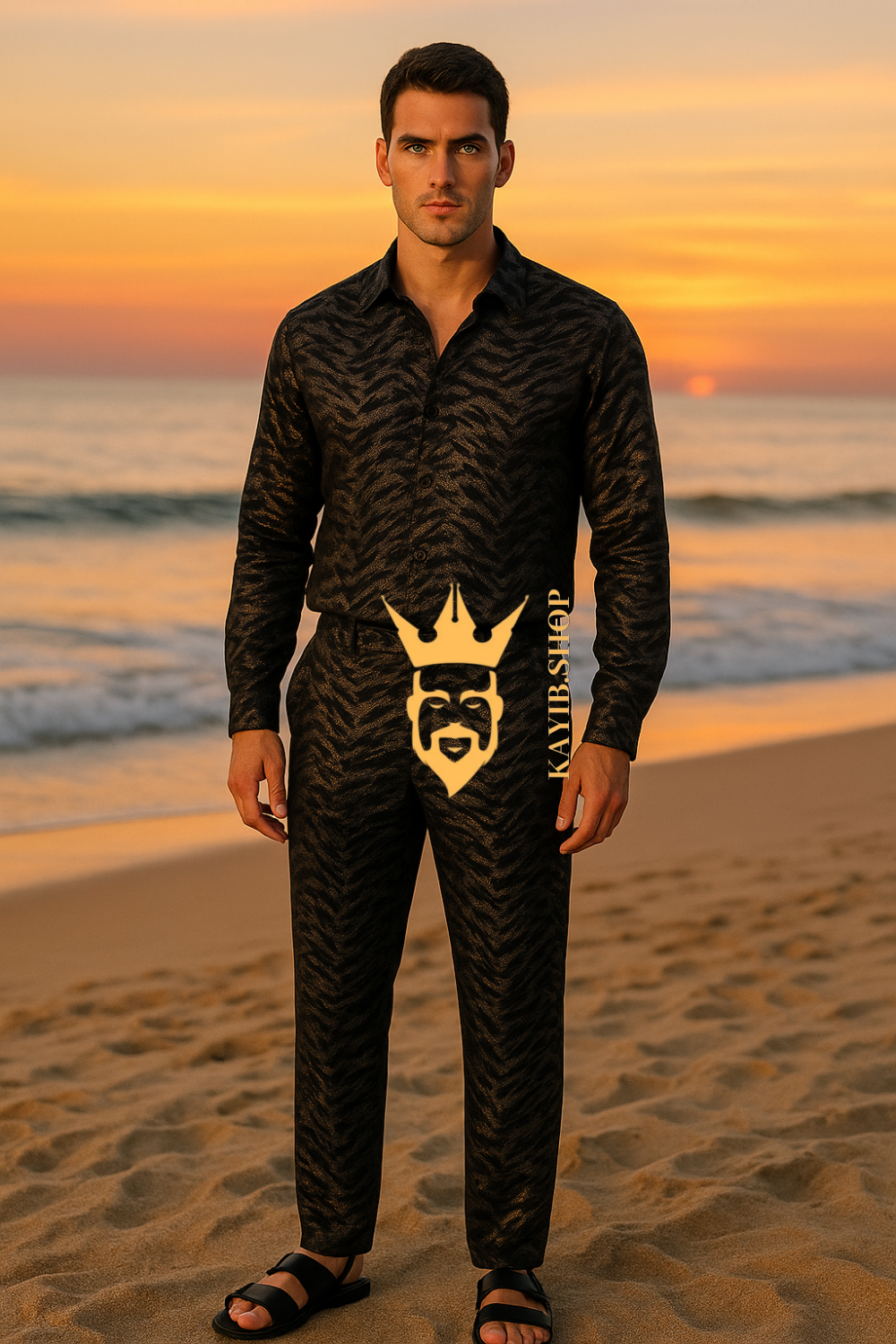Luxury Black Rubia Cotton Men’s Set – Long Sleeve Shirt & Pants