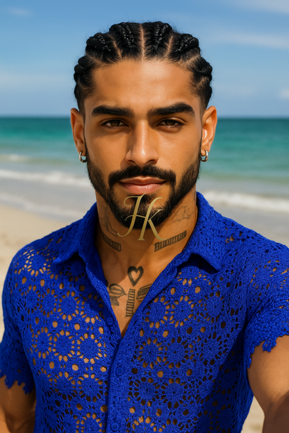 Men’s Luxury Embroidered Set – Water-Soluble Sequin Cotton Lace Shirt & Pants