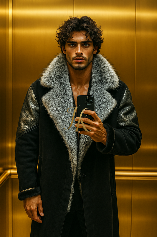 Men’s Premium Faux Fox Fur Coat – Thick Warm European Winter Jacket with Fur Collar