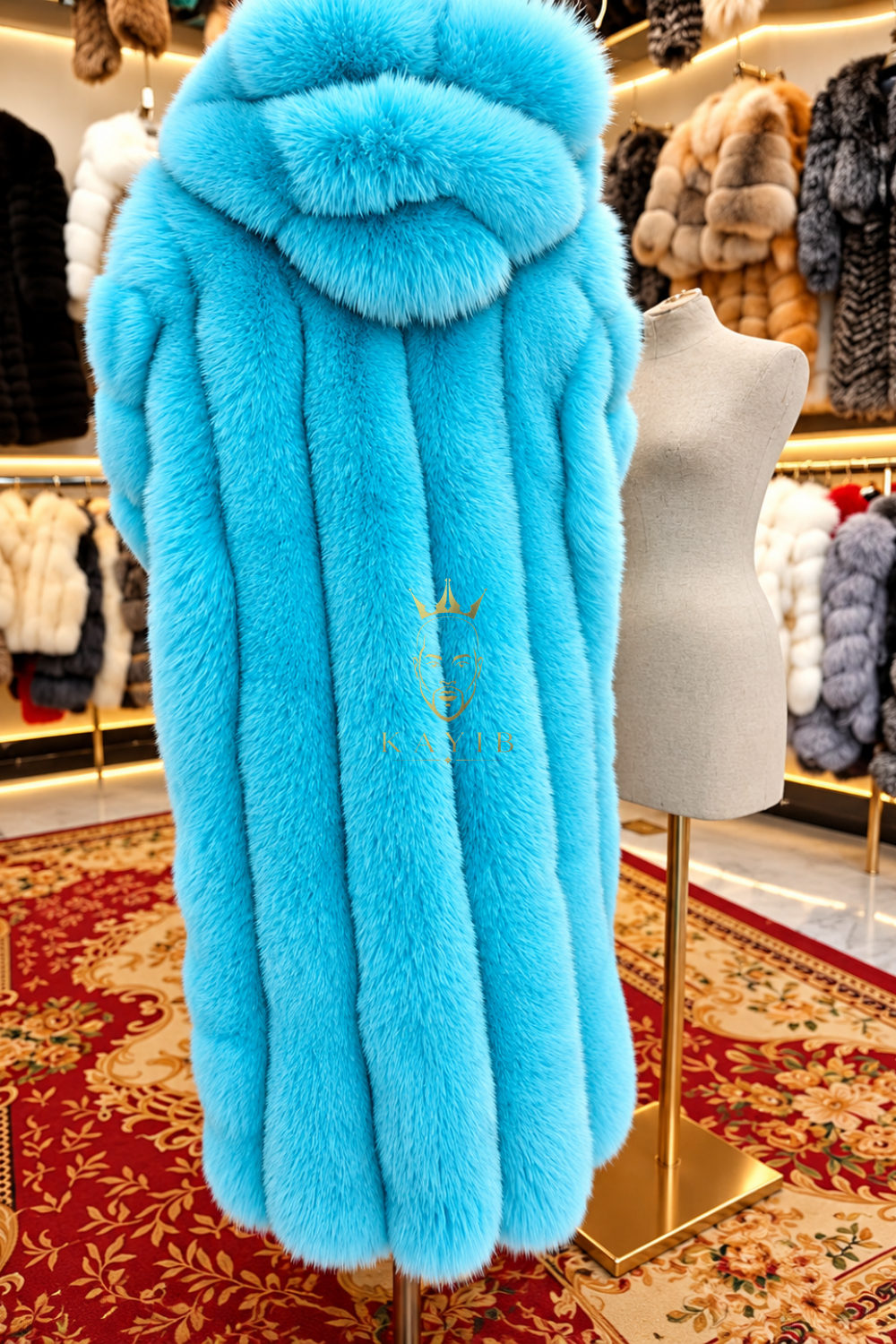 Men’s Light Blue Long Fox Fur Coat – Genuine Natural Fur Premium Winter Outwear