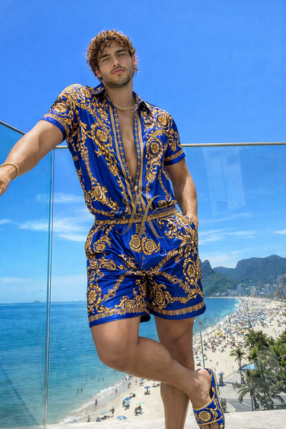 Conjunto de seda de verano para hombre de moda de lujo 2 piezas