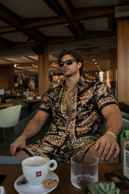 Pure Silk Summer Set for Men – Shirt & Shorts Ensemble - kayibstrore