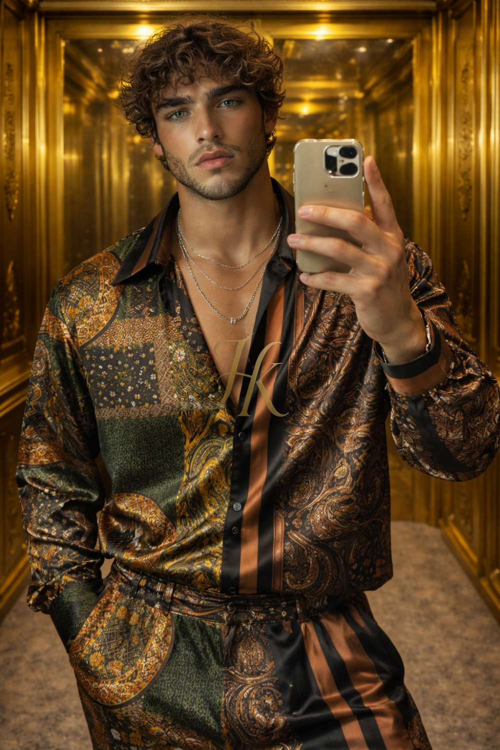 Men’s Luxury Contrast Silk Ensemble – Shirt & Pants Set - kayibstrore