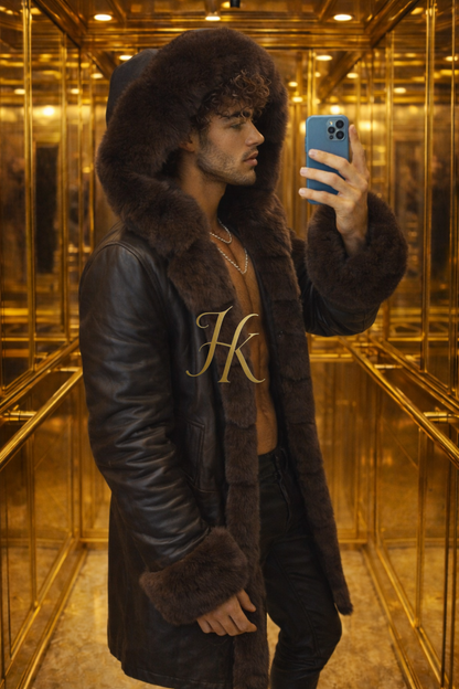 MEN’S LUXURY FOX FUR HOODED PARKA – WATERPROOF LONG COAT