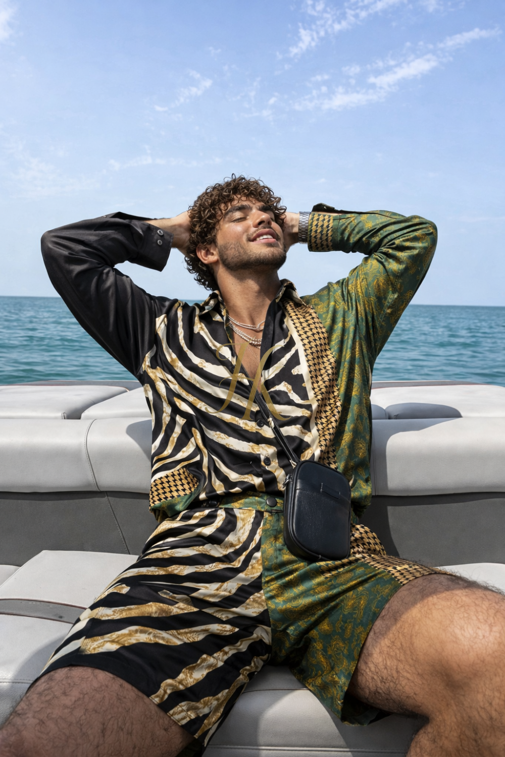 Conjunto de seda de verano para hombre de moda de lujo 2 piezas