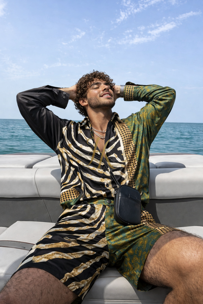 Conjunto de seda de verano para hombre de moda de lujo 2 piezas