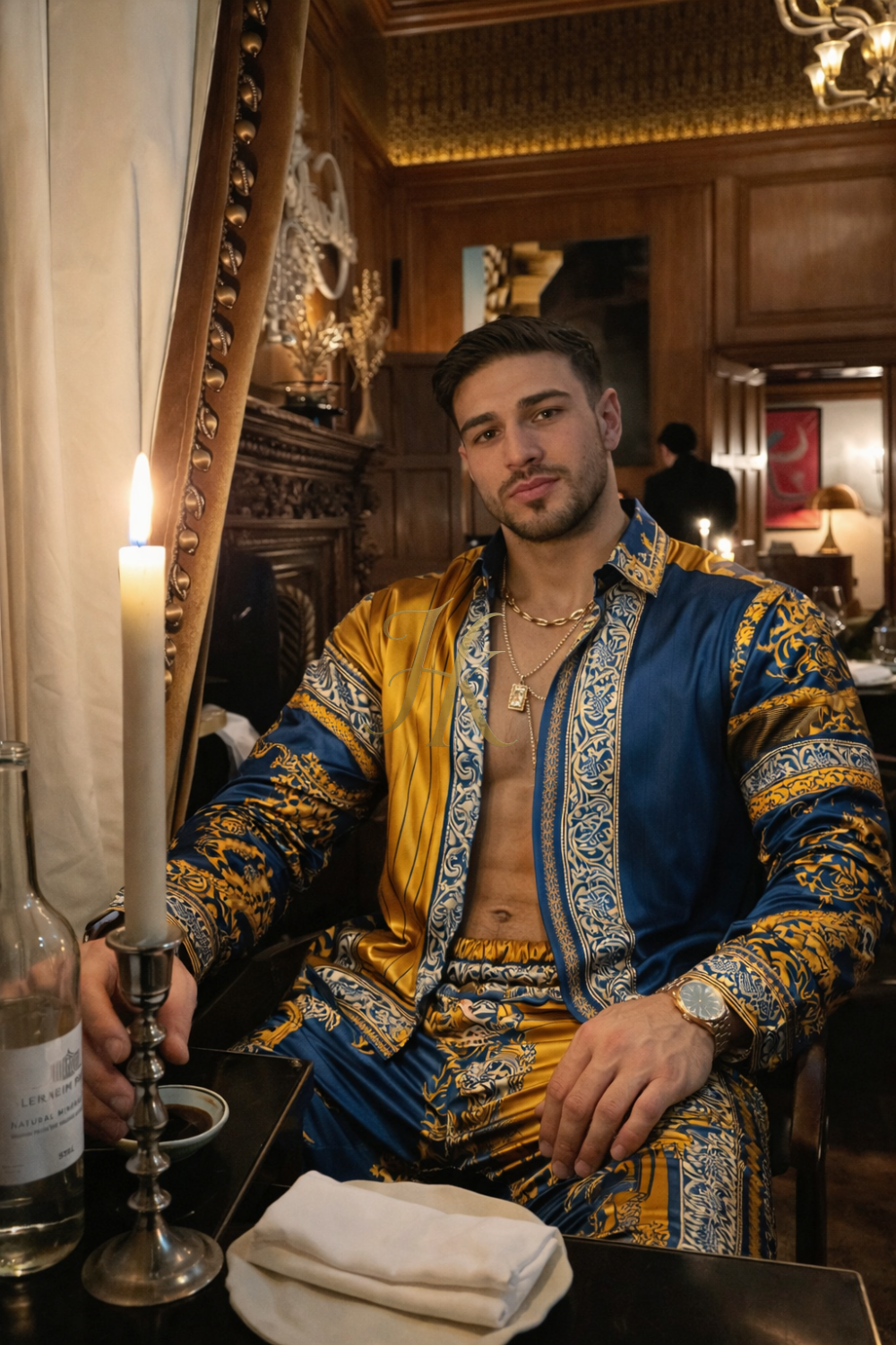 Mediterranean Silk Set – Men’s Luxury Shirt & Pants Ensemble - kayibstrore