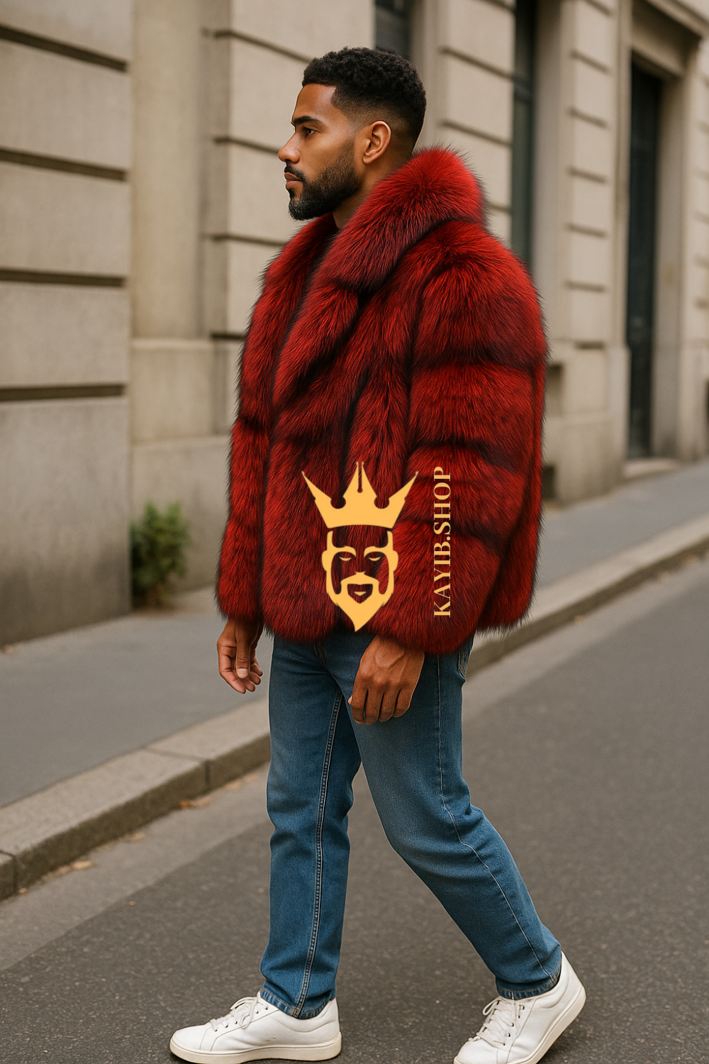 Red Luxurious Fox Fur Coats for Men