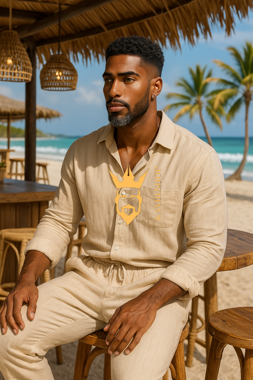Vintage men’s Cotton Linen Two-Piece Suit – Plus Size Loose Fit Trousers & Skirt Set