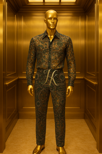 Men’s Luxury Beaded Lace Set – French Tulle with Pearls & Sequins Shirt and Pants