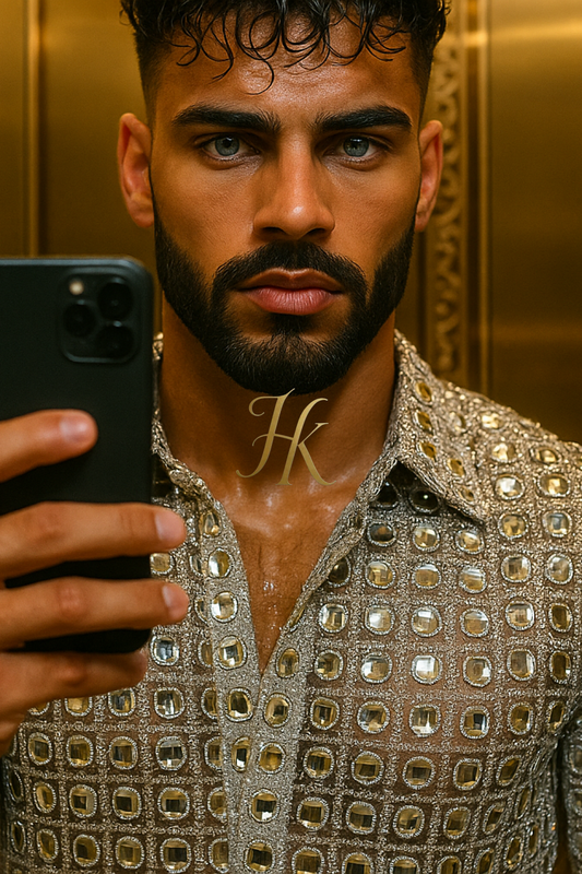 Men’s Luxury Embroidered Lace Set – French & European Beaded Fabric with Silver Sequins