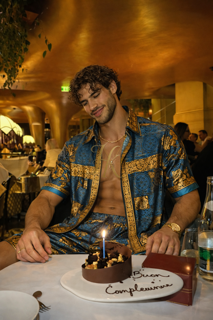 Conjunto de seda de verano para hombre de moda de lujo 2 piezas