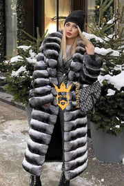 Multicolor women's Genuine Chinchilla Outwear with Real Rex Rabbit Fur | Stylish Shawl Collar Coat - kayibstrore