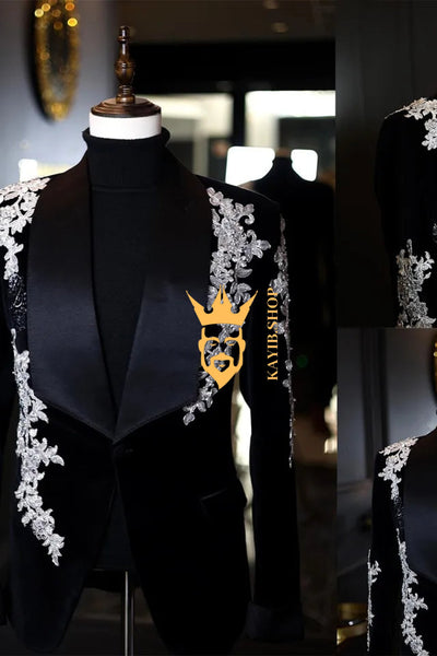 Handmade Custom 2-Piece Men's Suit with Sheer Velvet Lapel - Elevate Formal Style | KAYIB - kayibstrore