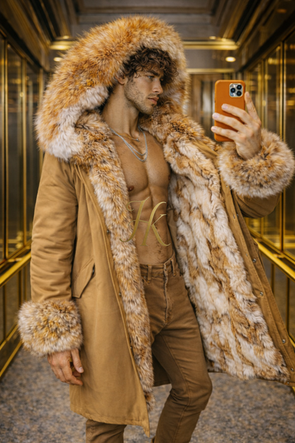 MEN’S LUXURY FOX FUR PARKA – CAMEL EDITION