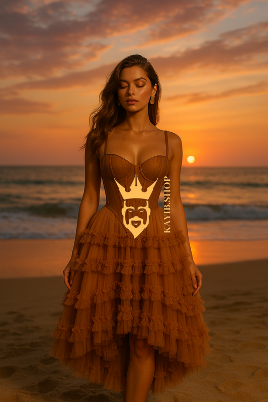 Women’s 2-Piece Dress Set – Irregular Crop Top & Maxi Ball Gown Skirt