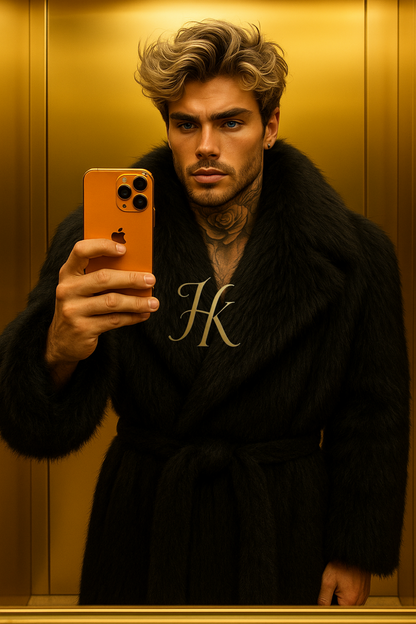 Men’s Extra Long Black Faux Fur Coat – Thick Warm Shaggy Fluffy Mongolian Style Winter Jacket