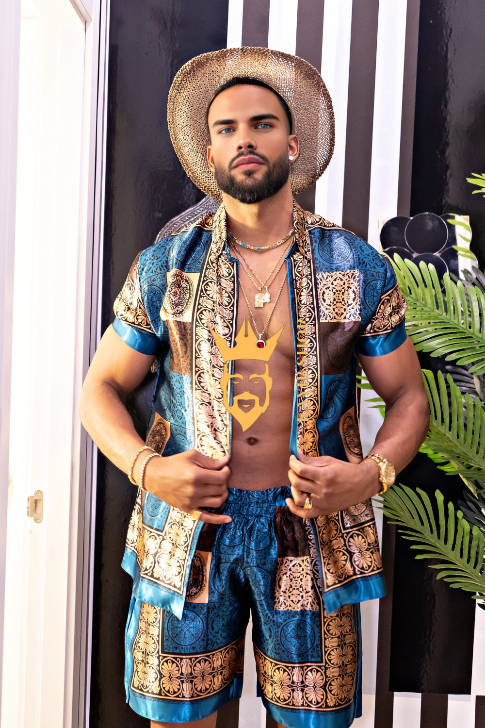 Luxury Boho Silk Shirt Set - Festival Outfit, Handmade Men's Fashion