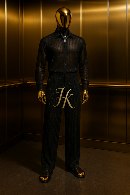 Men’s Premium Lace Set – French Tulle with Sequins & Beaded Embroidery Shirt and Pants