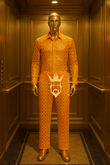 Men’s Luxury Lace Set – High-Quality Water-Soluble Sequin Embroidered Shirt & Pants