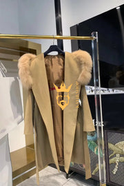 Teddy genuine wool sheepskin Luxury Coat with fox fur collar- Stay Warm and Stylish in this Ethically Produced Fur Coat - kayibstrore