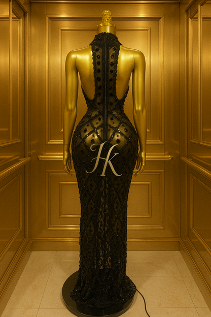 Shiny Diamond Sequins Green Mesh Dress