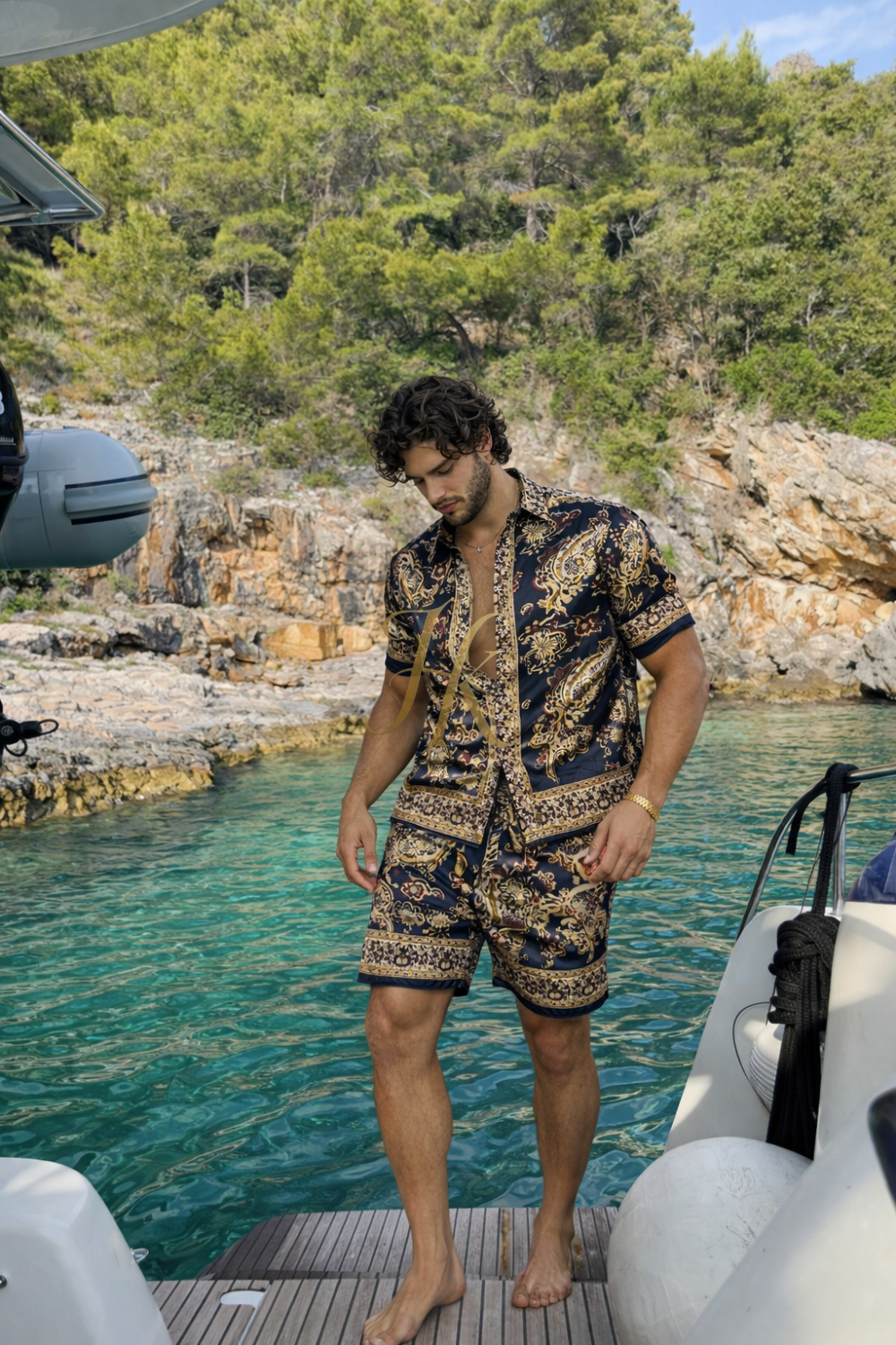 Men’s Silk Resort Set – Refined Shirt & Shorts Outfit - kayibstrore
