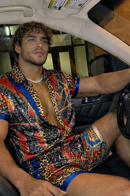 Conjunto de seda de verano para hombre de moda de lujo 2 piezas