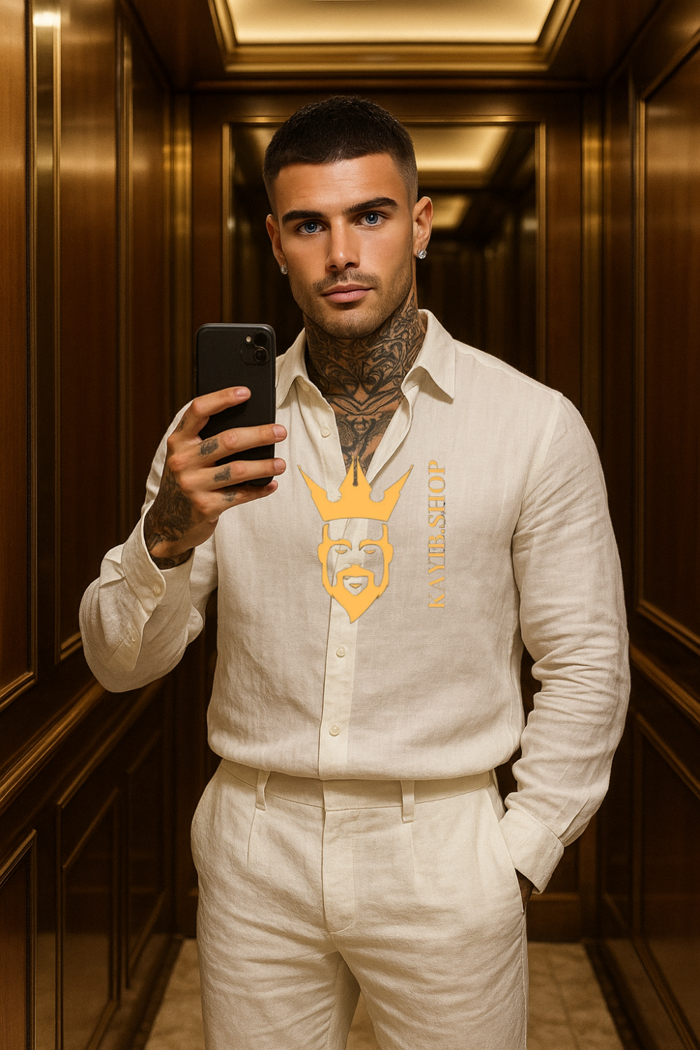 Men’s Luxury Pure Wool Outfit Set – Long Sleeve Shirt & Pants in 100% linen